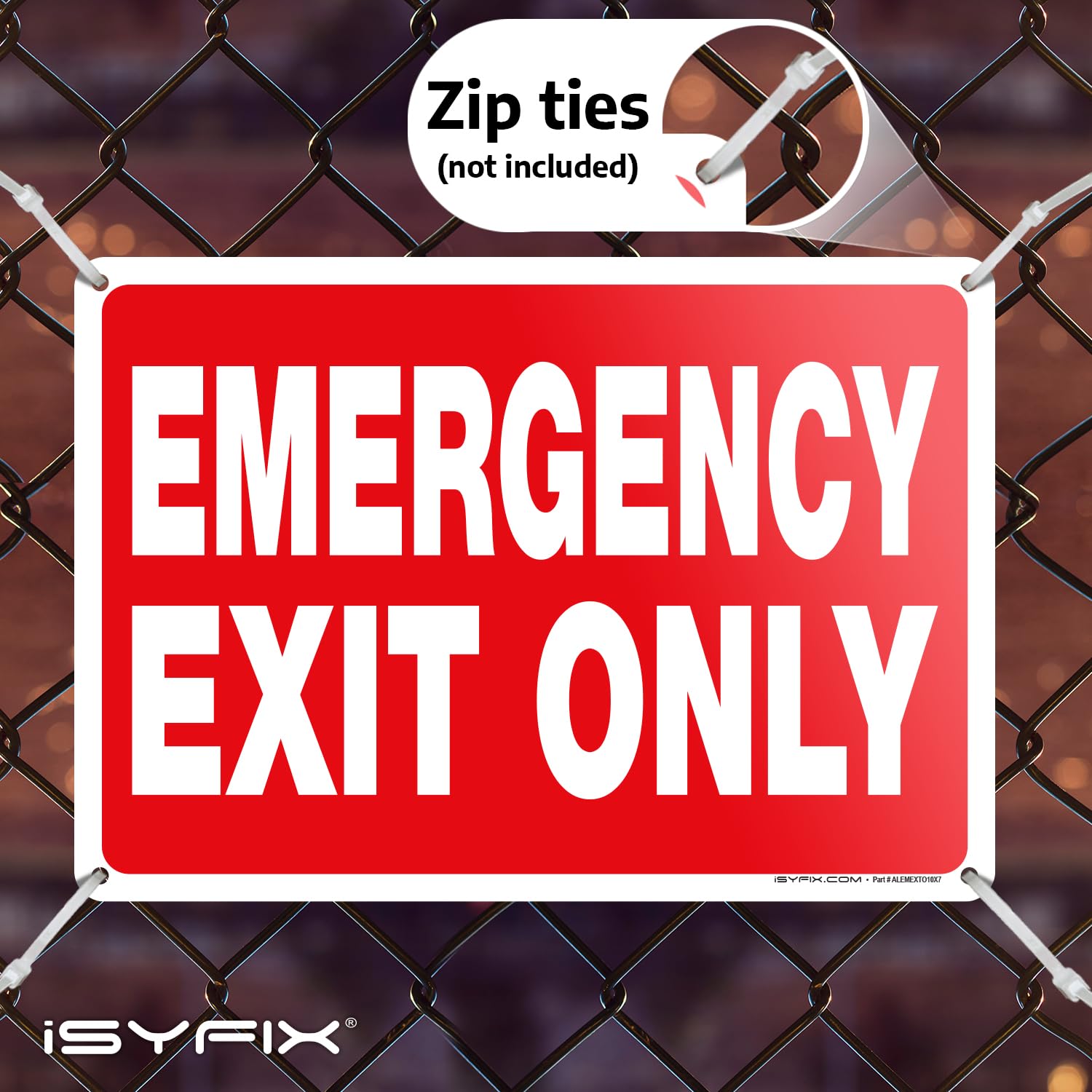 iSYFIX Señales de salida de emergencia – Paquete de 5 carteles de 10 x 7 pulgadas – 100 % libre de óxido de aluminio .040, laminados para máxima resistencia a los rayos UV, a la intemperie, a los