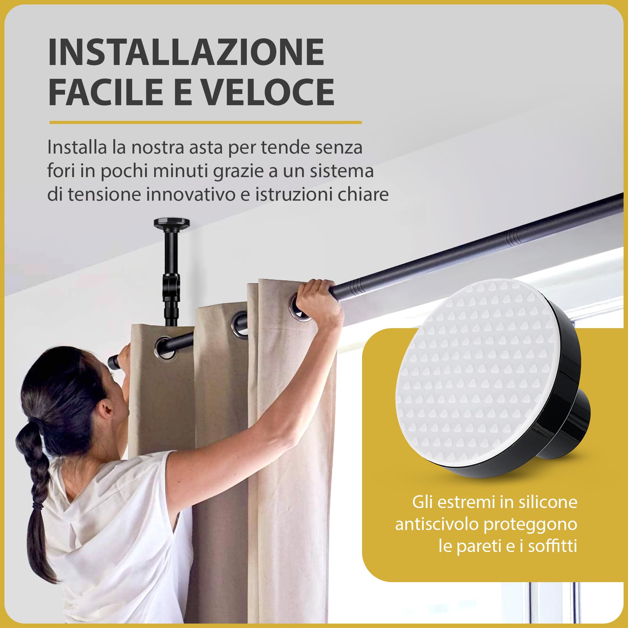 Asta Divisoria per Ambienti Senza Forare, Telescopica, Nera | Parete divisoria per interni e supporto per tenda separa ambienti, regolabile per camera, soggiorno o ufficio.