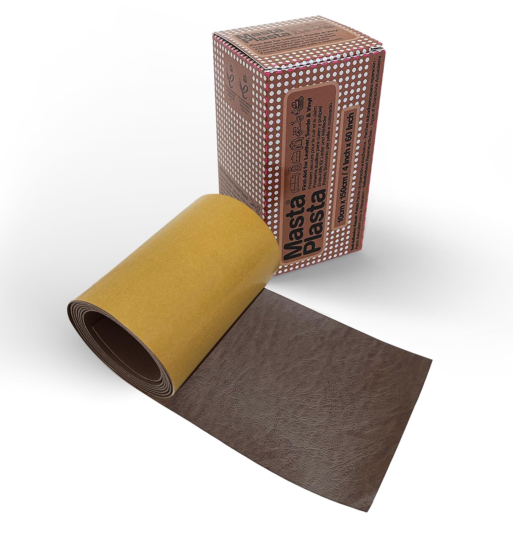 MASTAPLASTA Original Self-Adhesive Leather Repair Tape - Mid-Brown 60" x 4" (150x10cm). Your Quick and Easy All-in-One Upholstery-Quality Leather Repair Kit for Sofas, Car Seats, DIY, Crafting
