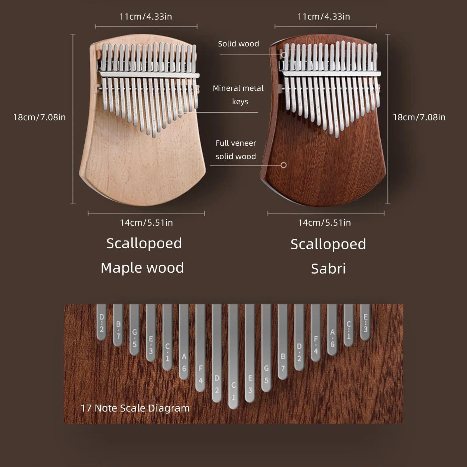 17 Klawiszy Kalimba Finger Piano Z Litego Drewna Kalimba Z Młotkiem Do Strojenia Torba Jutowa Ściereczka Do Wycierania Skala Naklejka Angielska Partytura Fortepian Profesjonalny Instrument(Style 1)