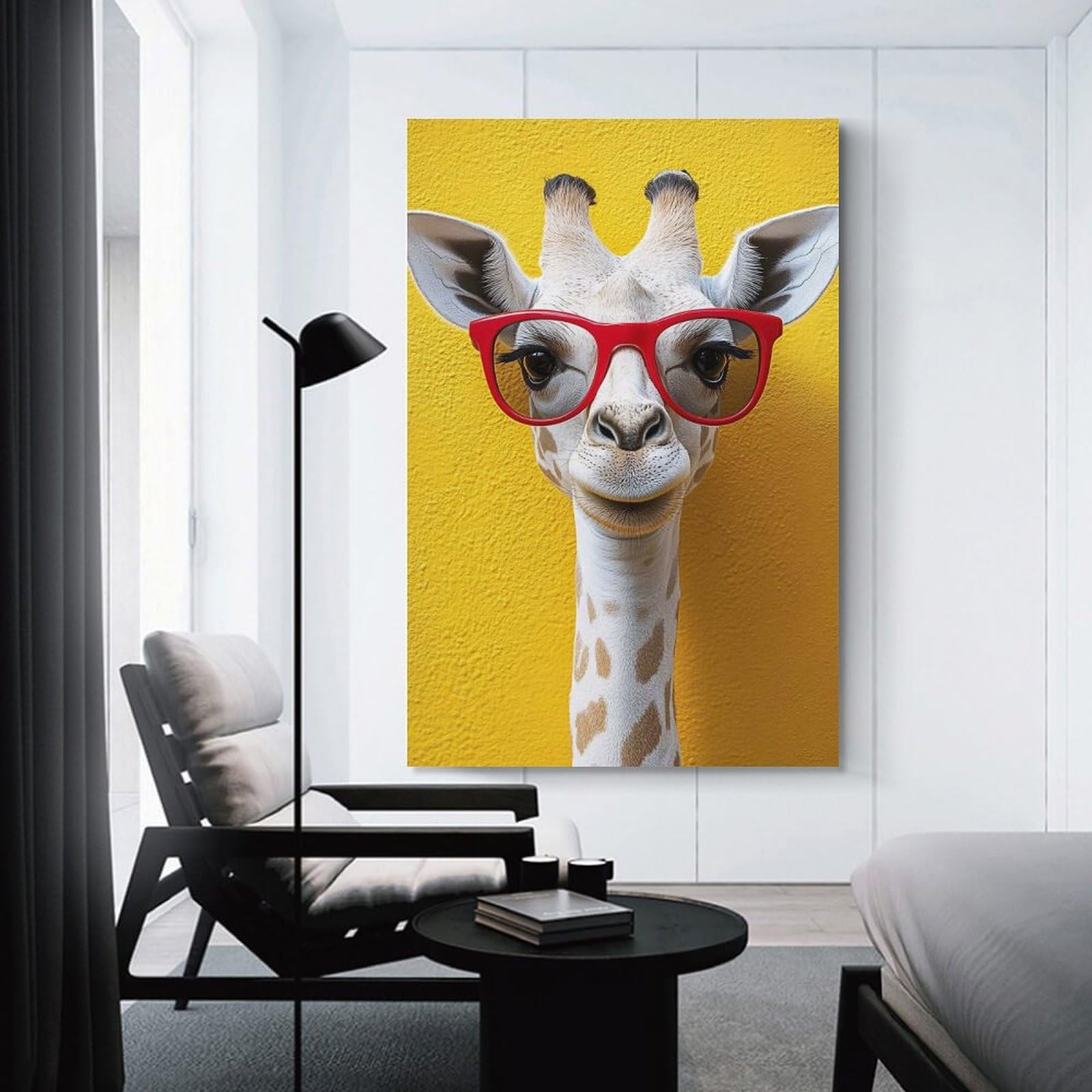 Junmoney Unframe-Style-2 Giraffe With Red Glasses Portrait Canvas Wall Decor, 24X36inch(60X90cm), For Gallery Wall Decor And Room Displays, Wall Decor Suited To Curated Displays