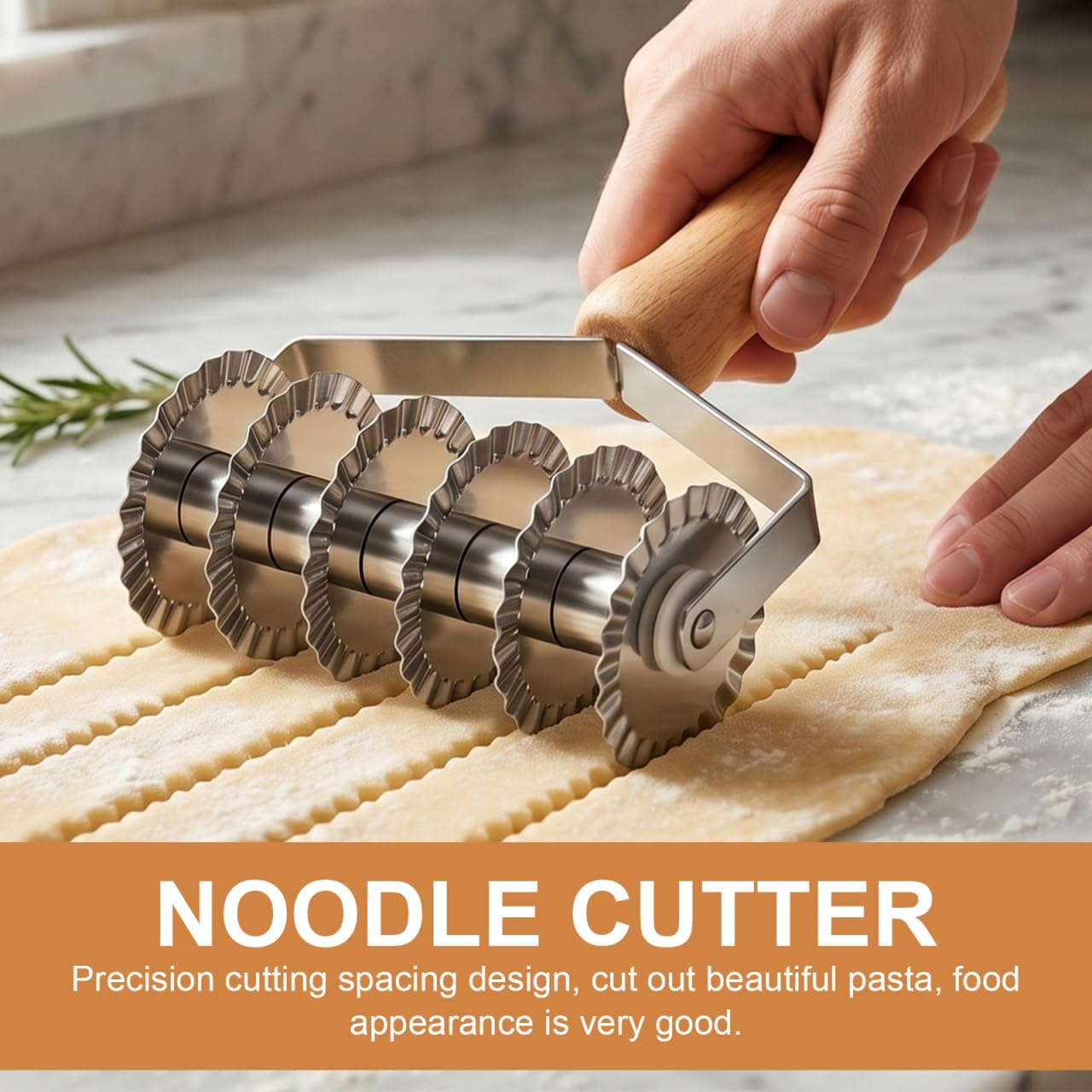 OSALADI Lattice Dough Cutter with Wooden Handle 8.07In Kitchen Gadget for Pastry Pie Pizza Noodle Cutting Tool Stainless Steel Lattice Roller for Home Baking
