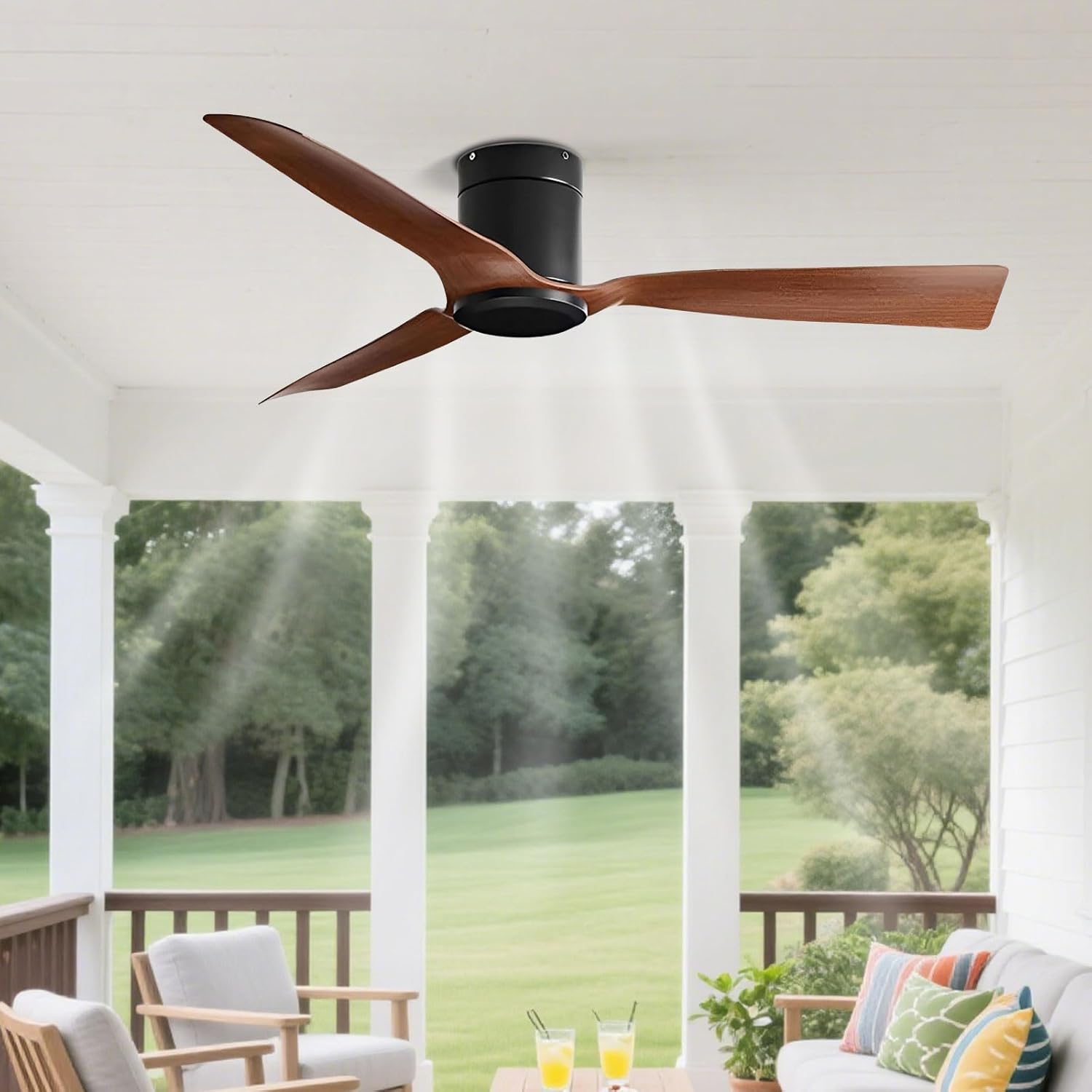 Flush Mount Ceiling Fans With Remote Control 52 Inch Low Profile Ceiling Fan Without Lights Outdoor Indoor 6 Speed Reversible Quiet Ceiling Fans No Light For Patios Living Room Bedroom