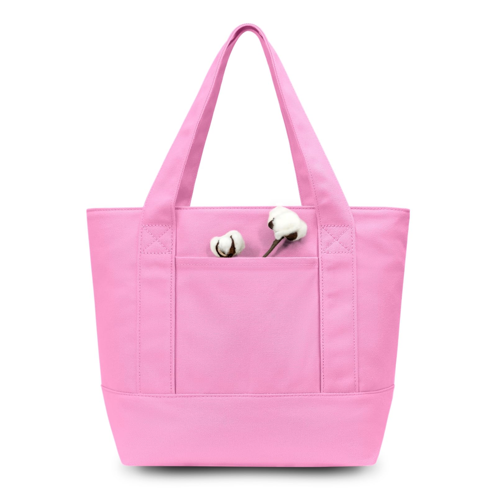TOPDesign 1-Pack Small Canvas Tote Bag with an External Pocket, Reusable Bag, Top Zipper Closure, Daily Essentials (Pink)
