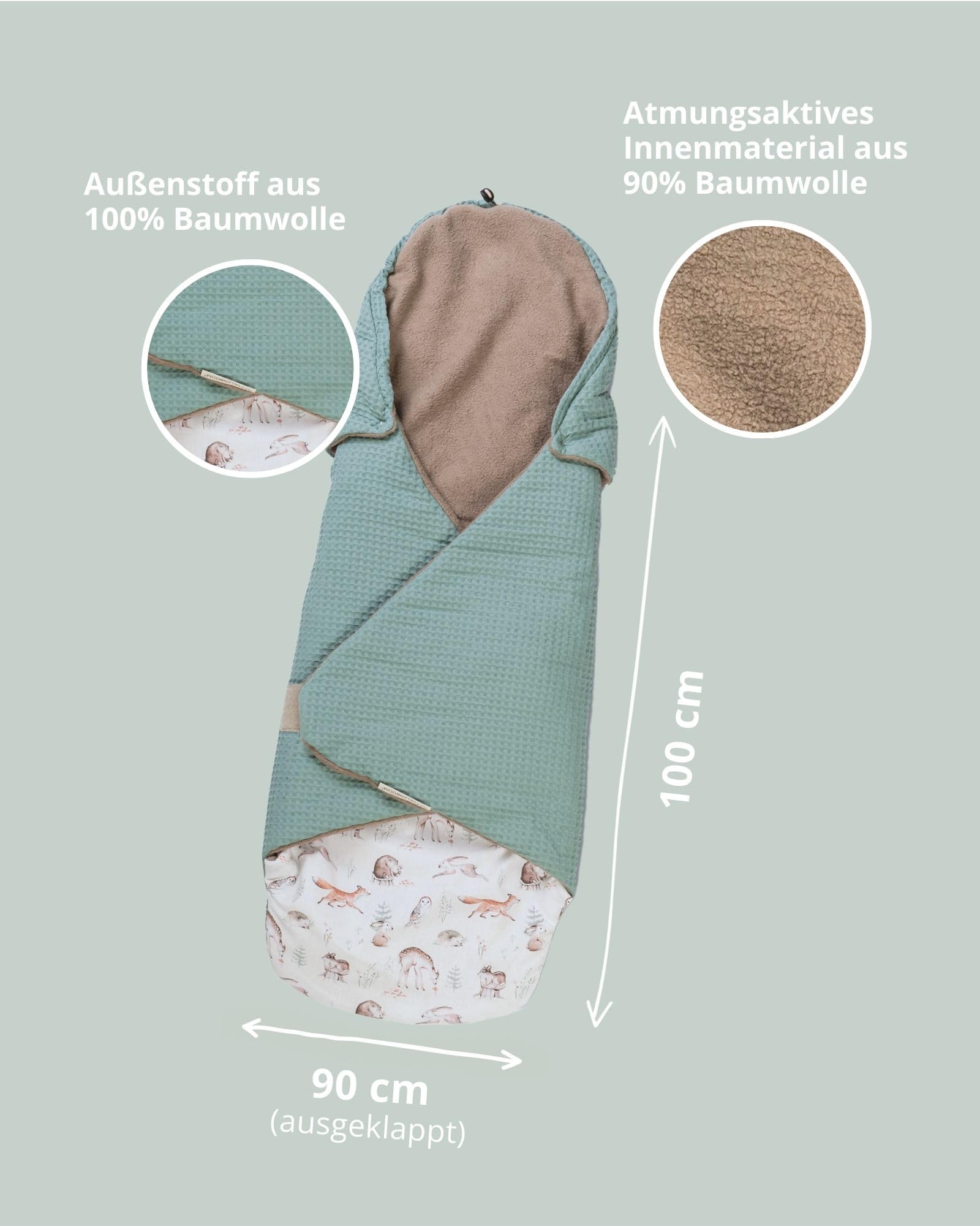 ULLENBOOM Einschlagdecke Babyschale Sommer – Oeko-TEX Materialien, Made in EU – Leichte Babydecke für Frühling & Sommer - Für Kindersitz, Kinderwagen & Buggy, 0-9 Monate (0,5 TOG)