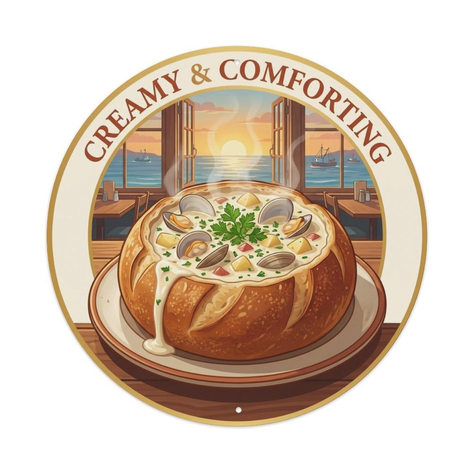 Okahys 8X8inch(20X20cm) Clam Chowder Bowl Vintage Gourmet Food Metal Tin Sign