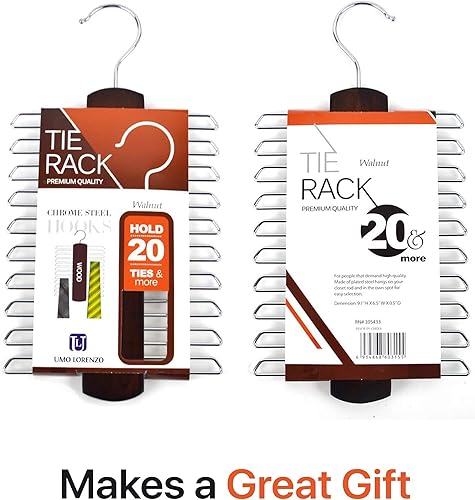 Miniatura 6 de Umo Lorenzo Colgador de madera prémium para corbata y cinturón, organizador central de madera de nogal y estante de almacenamiento con un acabado