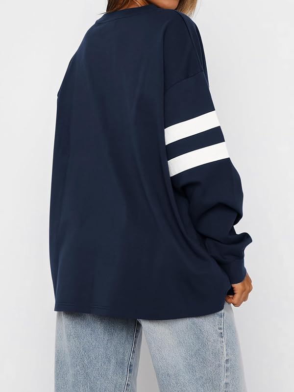 MASCOMODA Womens Striped Oversized Sweatshirt Fall Pullover(Navy,XL) image 5