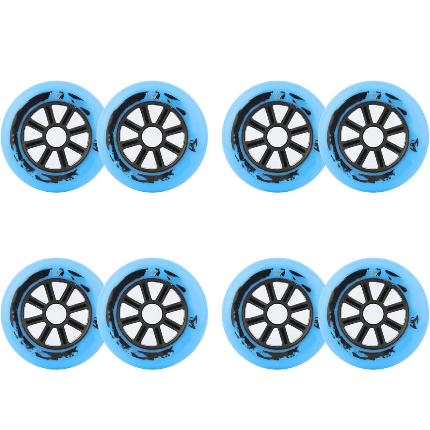 Roues de Rechange pour Patins à Roues alignées 90 mm/100 mm/110 mm, dureté 85A, Roues en PU sans roulements, Lot de 8, Bleu, 90 mm
