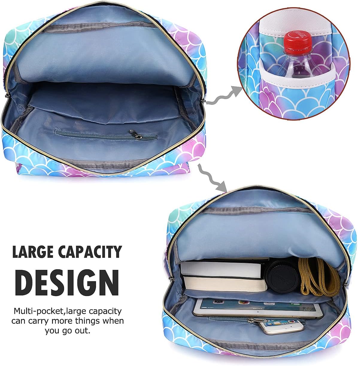 Slim Laptop Backpack College Student School Bag Travel Rucksack Daypack Mermaid