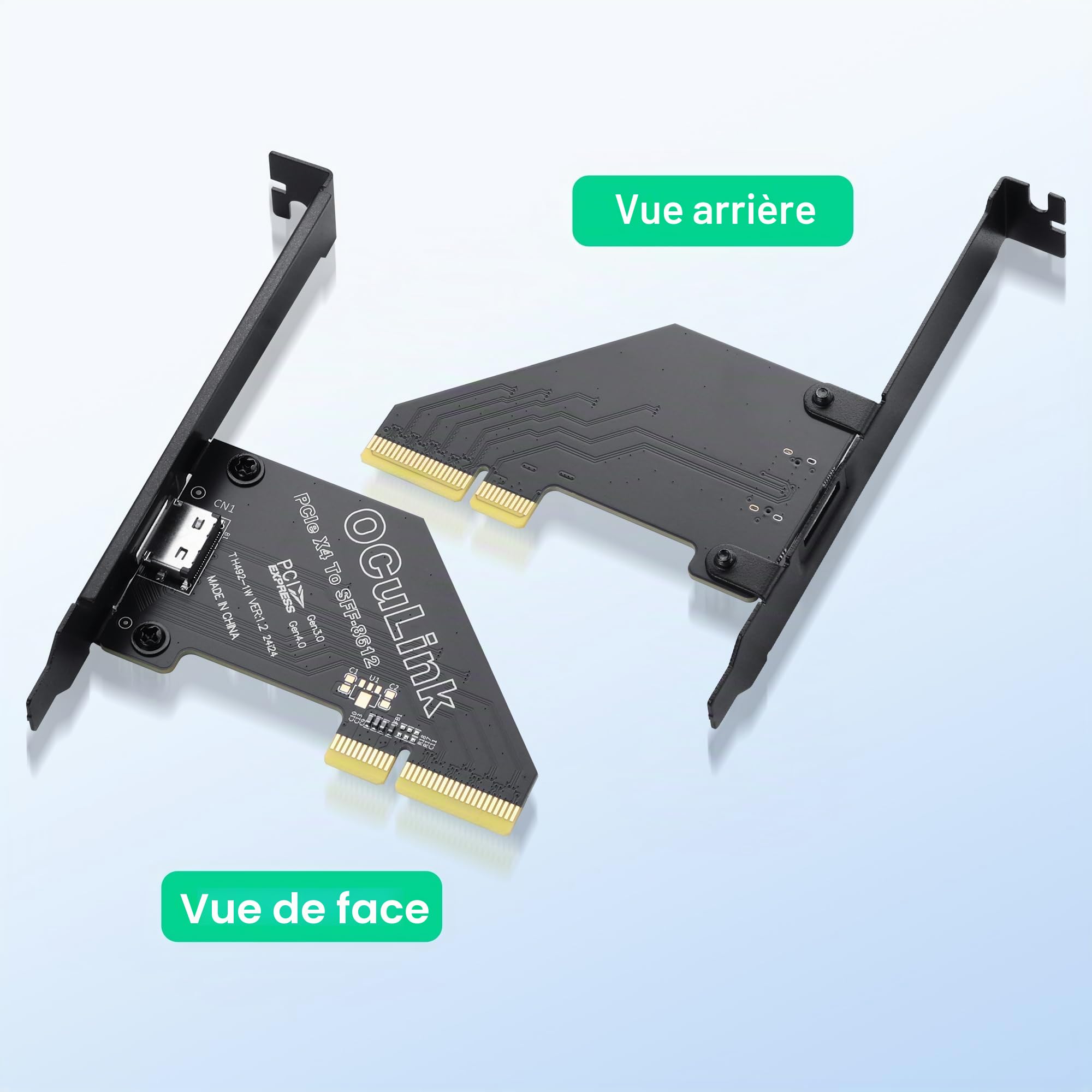 SinLoon Adaptateur PCIE vers Oculink SFF-8612 PCI-Express 4.0 Oculink pour carte graphique externe avec support de fente (PCIE X4)