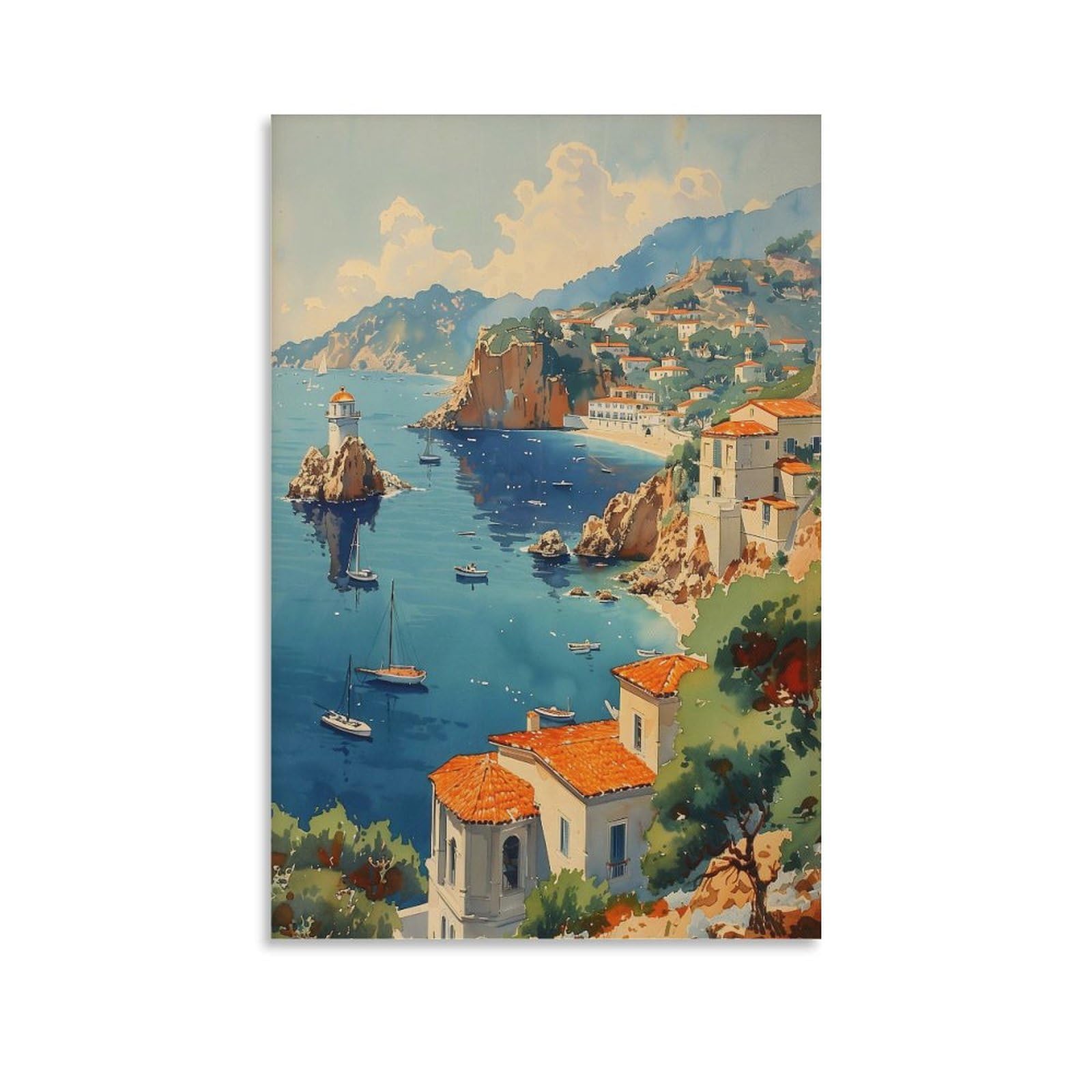 Catalina Island Aquarellgemälde, Reiseposter, Wandkunst, Heimdekoration, Kalifornien, Geschenk, Kunstliebhaber, Kunstdruck, ungerahmt, 60 x 90 cm