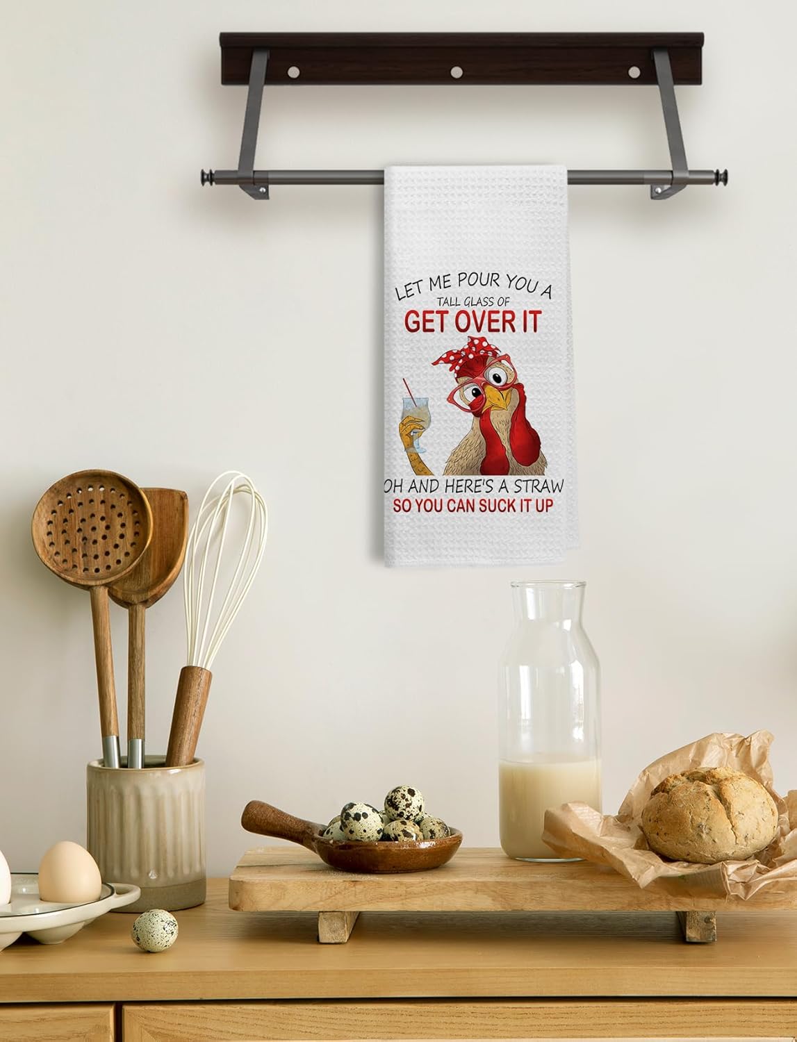 Funny Chicken Kitchen Towels, Chicken Gifts for Women Chicken Lovers, Chicken Mom Lady Gifts, Chicken Dish Towels, Let Me Pour You a Tall Glass of Get Over It Decorative Hand Towels, 16x24 Inch - Image 3