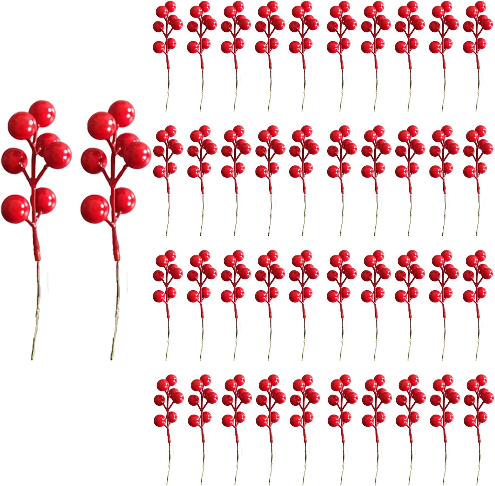 IETONE 50 Pieces Artificial Berries Red Berry Holly Berries Stems for Xmas Tree Wreath Decorations Home Decor Christmas Picks Tree Decorations Photography Props Basket Display Decor