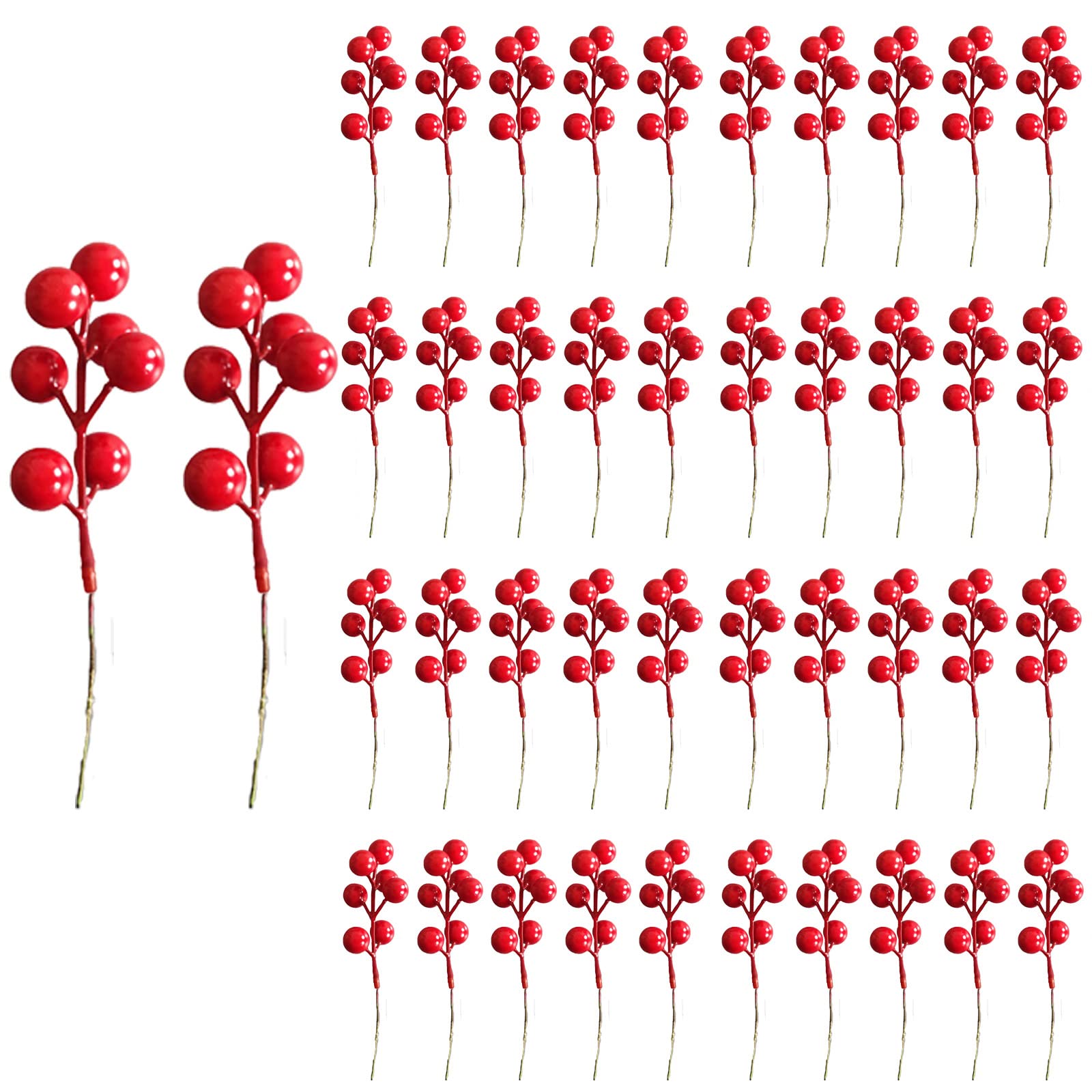 IETONE 50 Pieces Artificial Berries Red Berry Holly Berries Stems for Xmas Tree Wreath Decorations Home Decor Christmas Picks Tree Decorations Photography Props Basket Display Decor