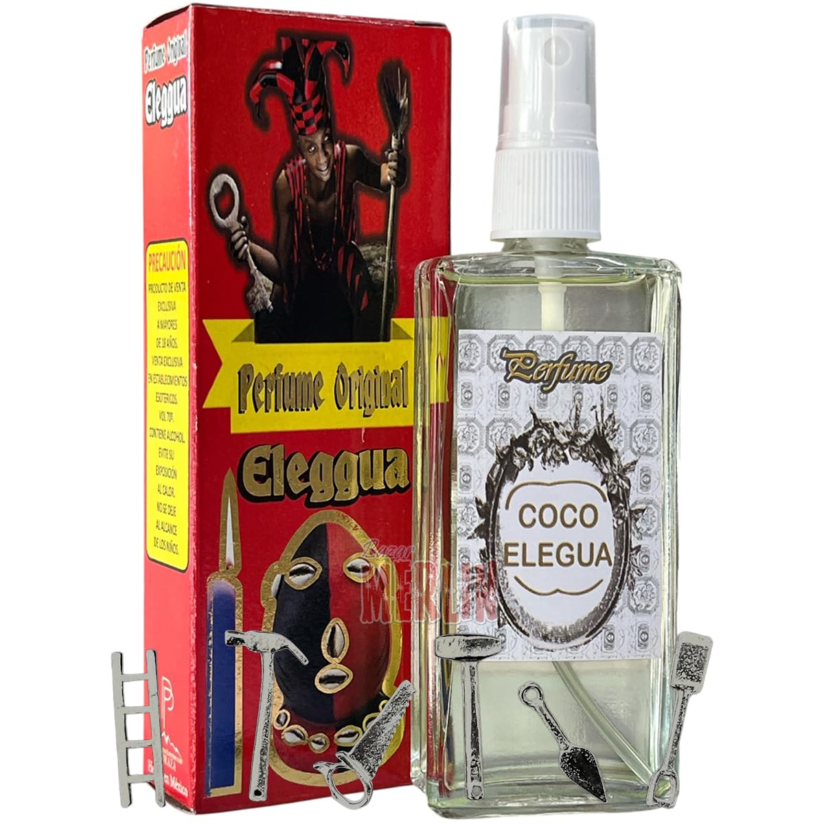 Perfume Esotérico Coco Elegua Con Amuleto De Herramientas - Amuleto Esotérico Coco Elegua con Herramientas - Ritual Preparado