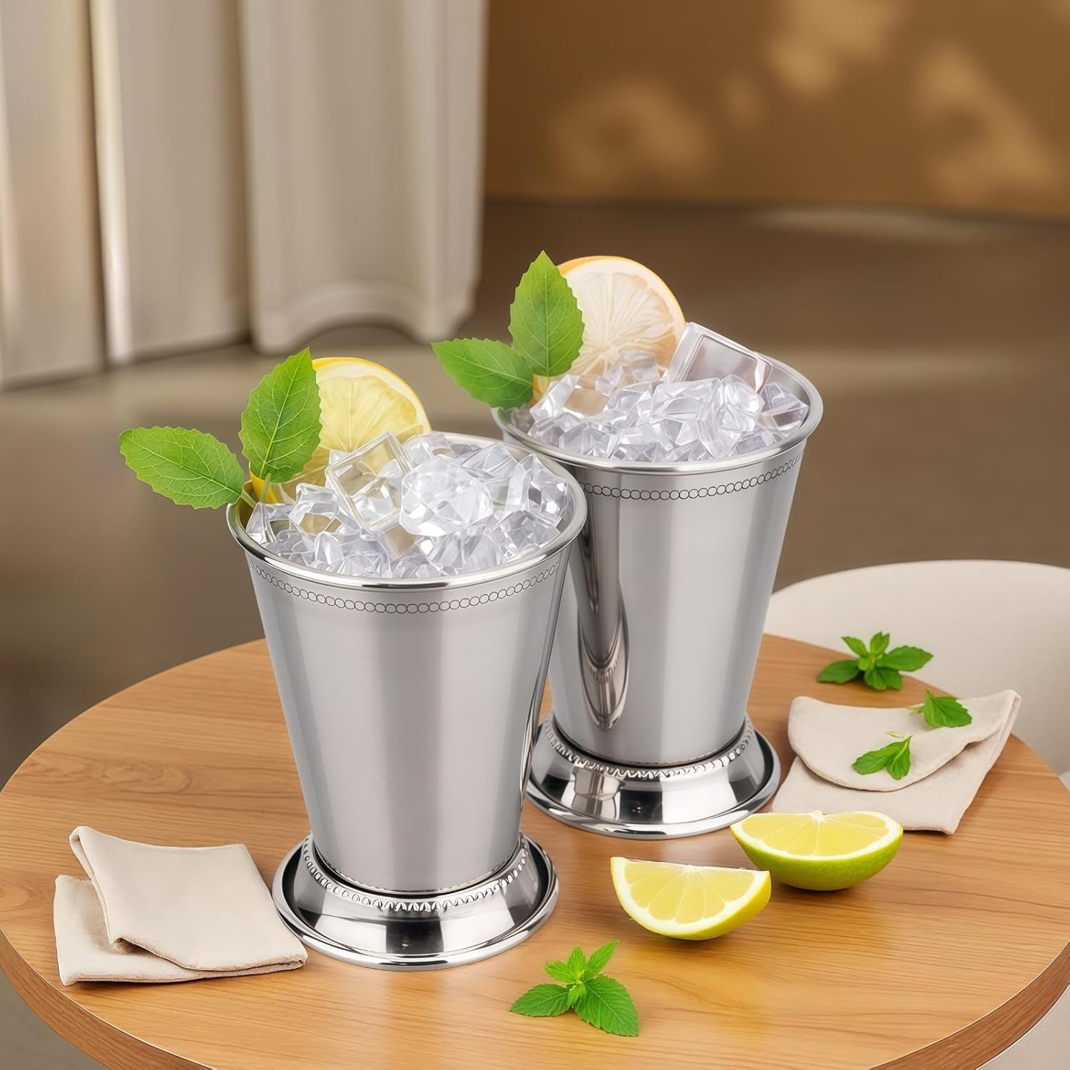 Pair Of Silver Cocktail Cups, Stainless Steel Mint Julep Cups, 12 Oz Capacity, Elegant Conical Shape, Perfect For Drinks Like Cocktails And Juleps
