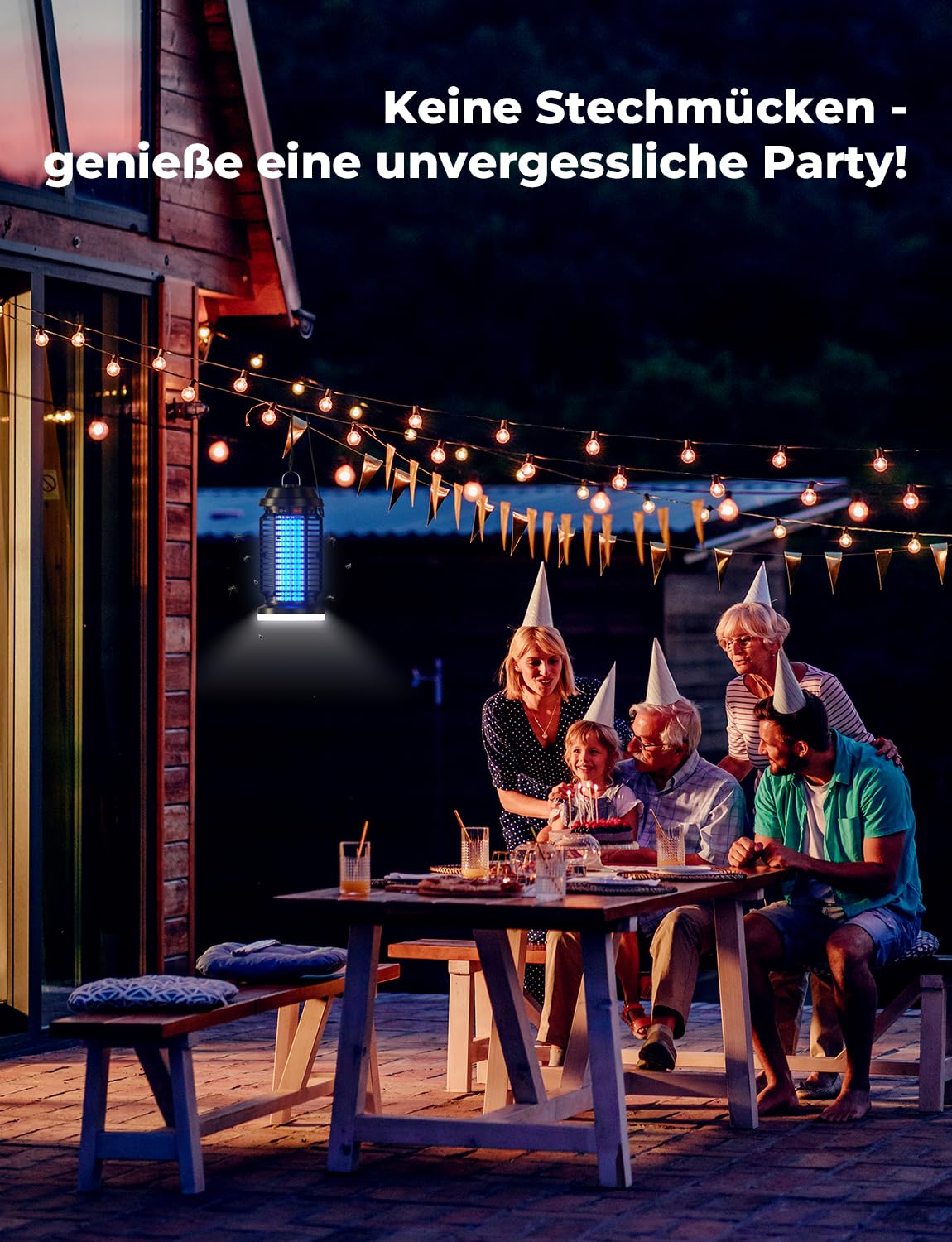 YISSVIC Insektenvernichter Elektrisch, 4200V Mückenlampe 15W, Elektrische Fliegenfalle 2-in-1 mit LED-Beleuchtung, UV-Lampe gegen Mücken und Fliegen, IPX4 für Innen und Außen