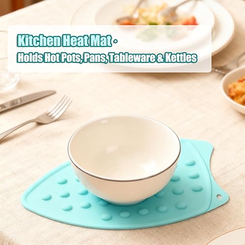 Miniatura 4 de LeLehome Alfombrilla antideslizante de silicona para tabla de planchar, resistente al calor caliente, alfombrilla compacta de vapor azul y verde