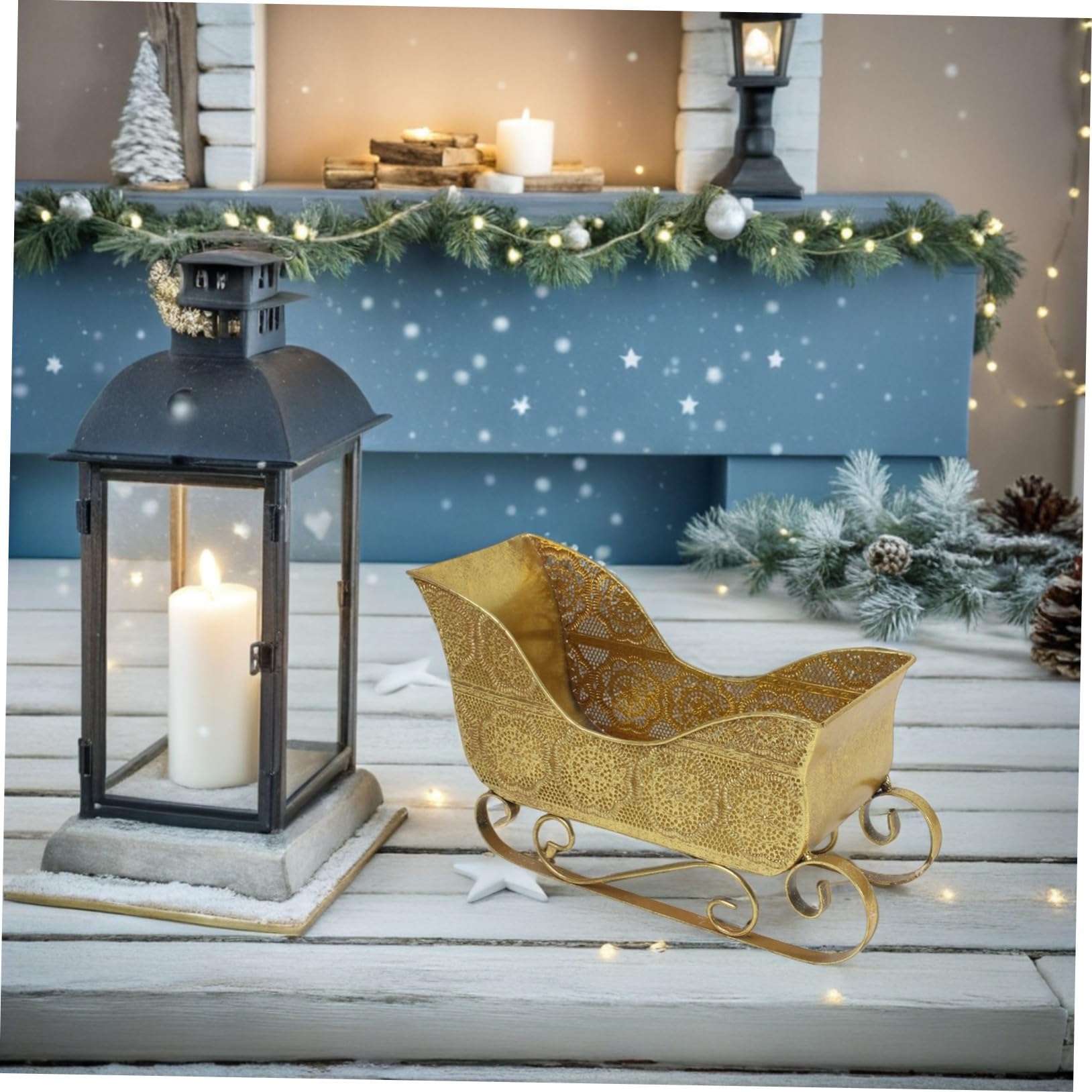 PartyKindom Schlitten Weihnachtsdeko Vintage Stil für Kaminsims Tischdekoration aus Robustem Eisen zur Aufbewahrung von Süßigkeiten und Kleinen Gegenständen