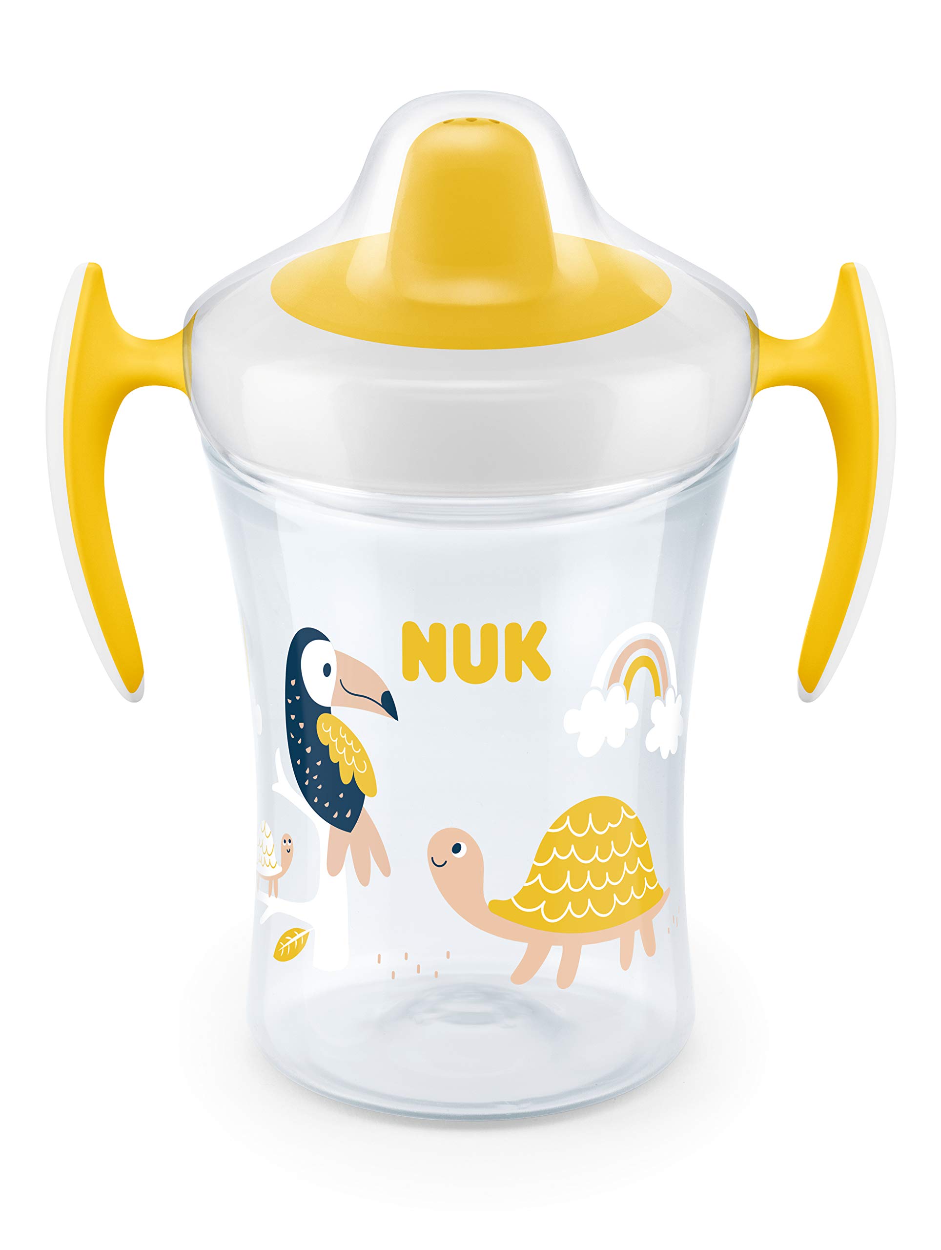 NUK Trainer Cup Trinklernbecher, weiche Trinktülle, auslaufsicher, 6+ Monate, BPA-frei, 230ml, Tukan, gelb, weiß