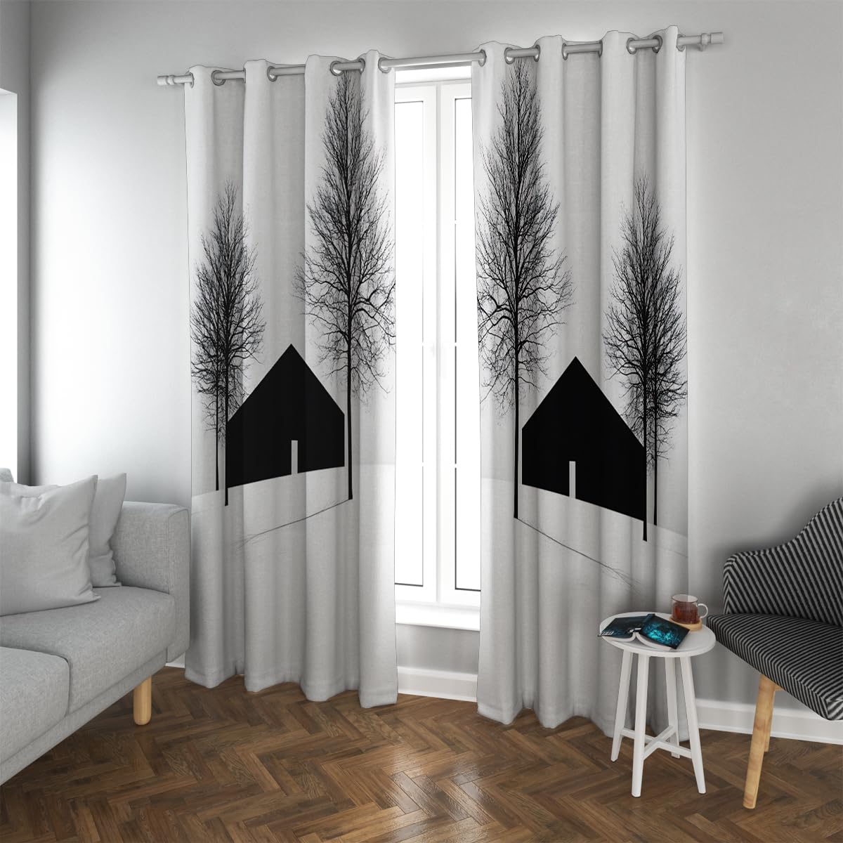 Rideaux occultants modernes motif abstrait d'arbre 2 panneaux B132xH245cm