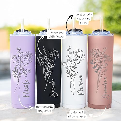 Miniatura 4 de Personalized Birth Flower Coffee Cup With Name,Personalized Birth Flower Tumbler, Bridesmaid Proposal, Gifts for Her, Party Favor (Matte Rose Gold)