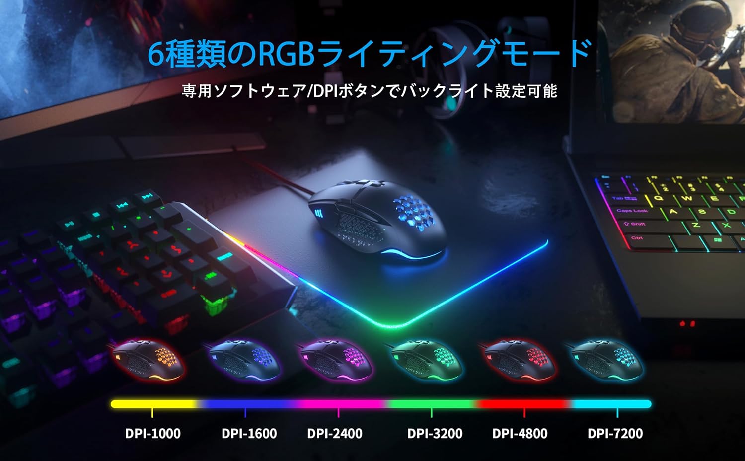 V303 Gaming Mouse Wired Gaming PC Mouse 7200 Adjustable DPI LED Breathing Light RGB Mouse USB Gaming Ergonomic Design Fits All Hands, 8 Program Buttons, Computer Mouse, Compatible with Windows