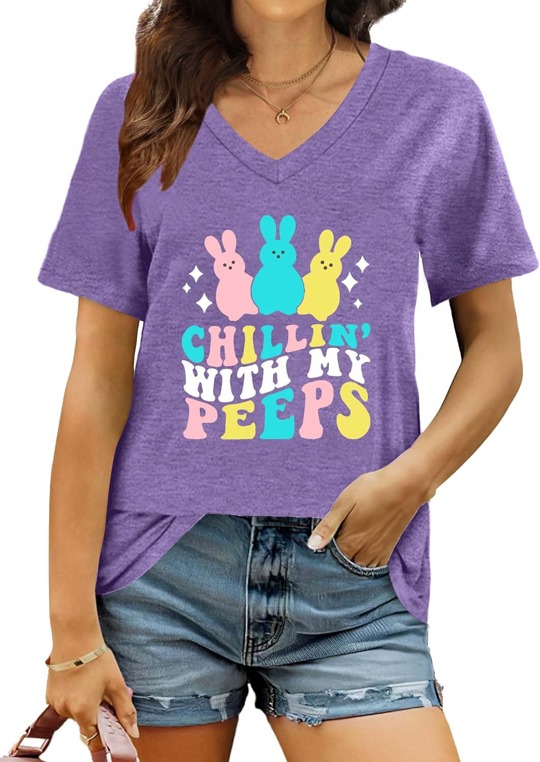 Easter Shirt Women Cute Bunny T Shirt Happy Easter Shirts Rabbit Graphic Easter Gift Tees Holiday V Neck Tops