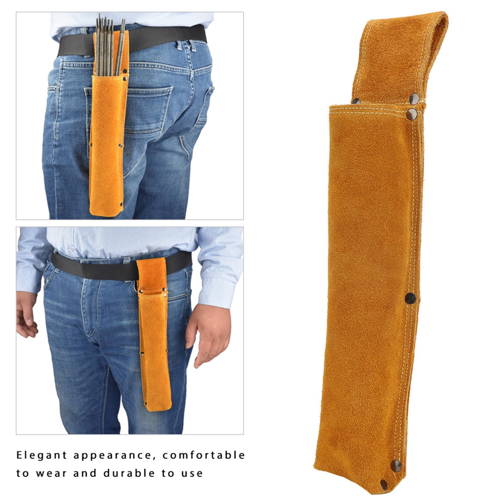 Thick Cowhide Welding Rod Holder – Wear-Resistant Electrode Bag With 10 Rivets, 6x25x32cm, Fits Belts, For Outdoor And Workshop Use