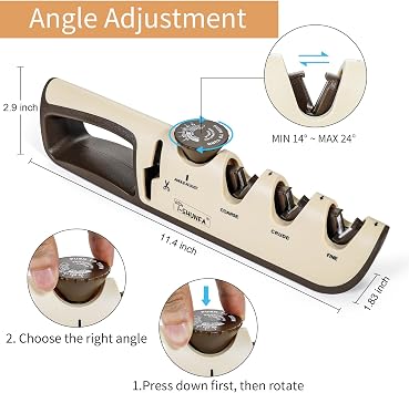 4 in 1 Manual Knife Sharpener with Scissors Sharpener,Knife Sharpener Professional with 6 Levels Individually Adjustable,Ergonomic Handle Knife Sharpening for Kitchen Knives,with Glove
