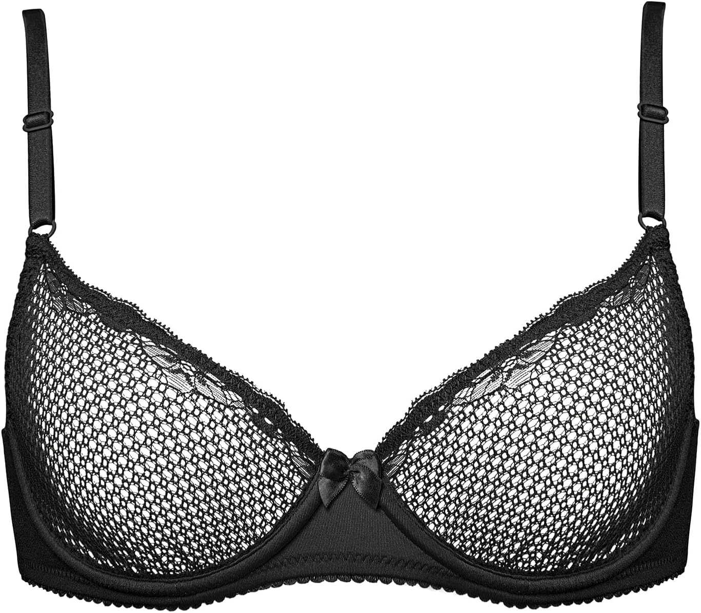 DeylloWomen's Sexy Lace Balconette Bra See Through Demi Unlined Bras Mesh Sheer Underwire