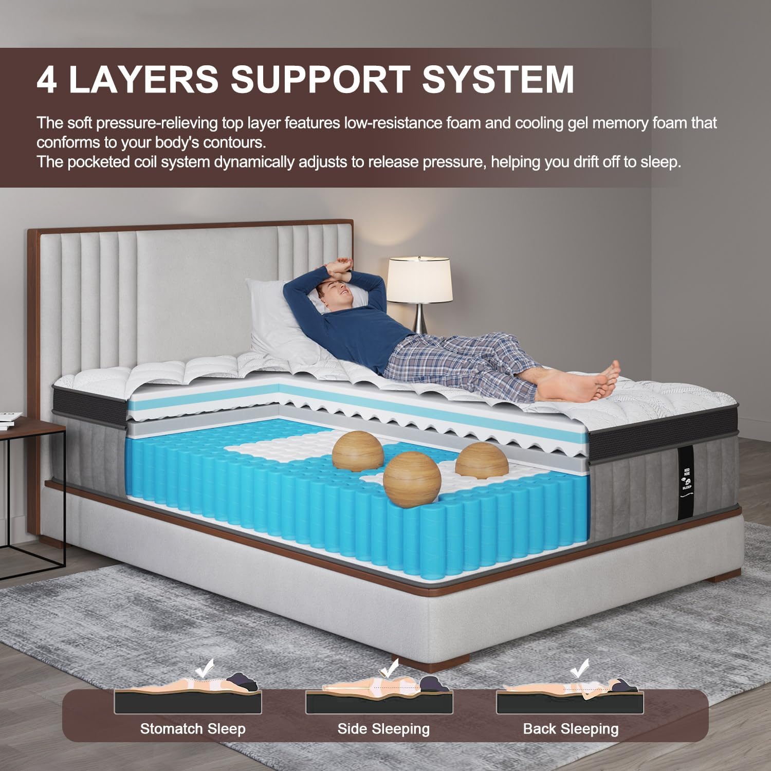 Queen Mattress,12 Inch Queen Size Hybrid Mattress in a Box - Memory Foam with Pocket Springs,Medium Firm Feel with Pressure Relief,Motion Isolation & Edge Support,CertiPUR-US Certified
