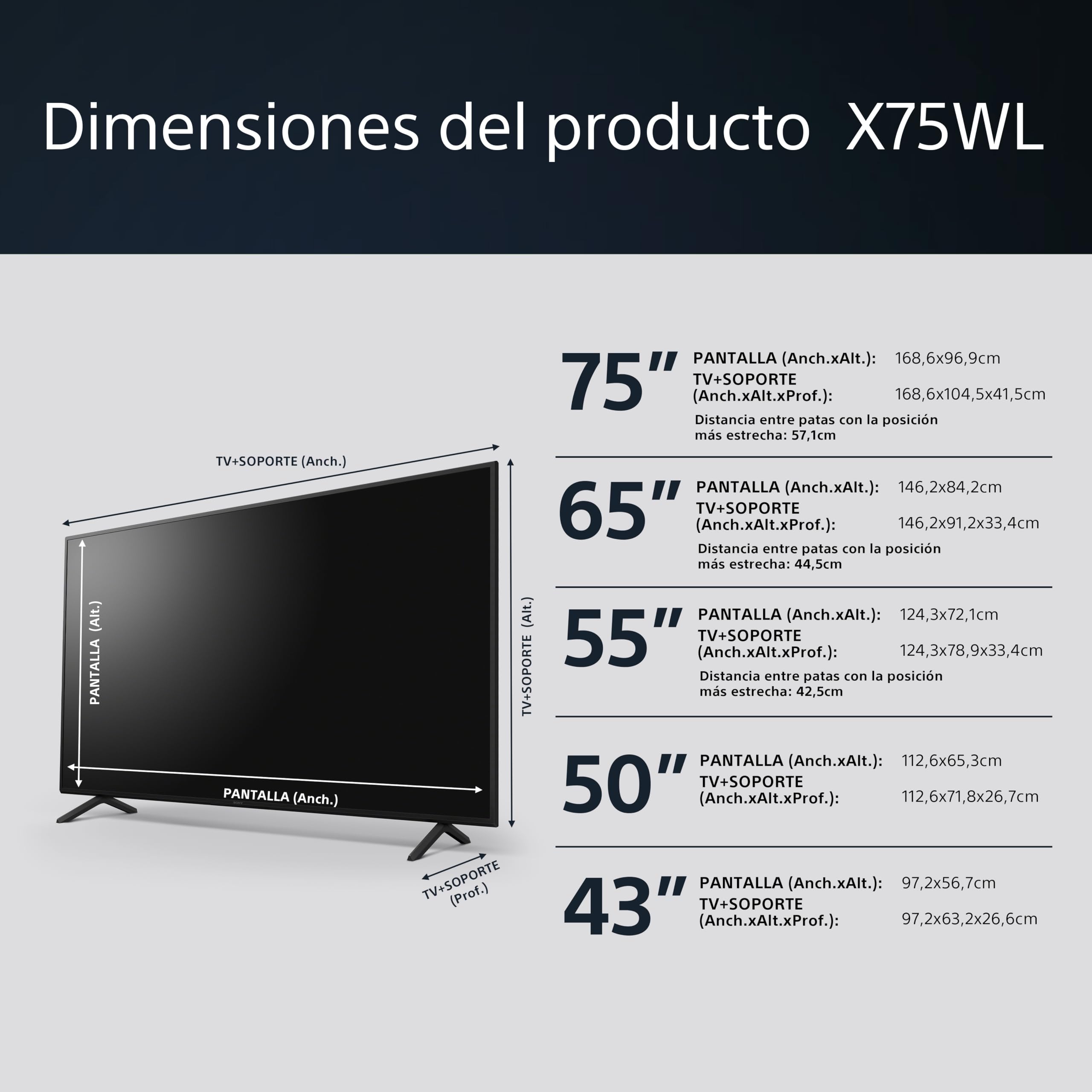 Sony BRAVIA KD65X75WL, 65 Pulgadas, TV LED con 4K HDR, Google TV, Procesador X1, Eco Pack, Asistentes de Voz, Bravia Core, Marco Fino, 65", 65 Inch
