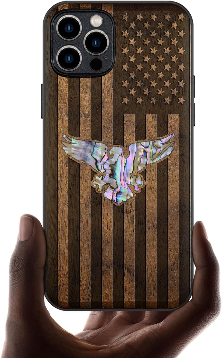 Carveit Designer Wooden Protective Case for iPhone 12 Pro Max Magnetic Cover [Wood Engraving & Shell Inlay] Compatible with 12 Pro Max MagSafe (Gadsden Flag-Cherry)