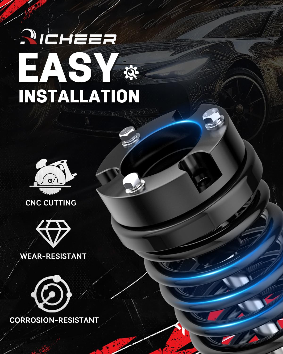 Richeer Front 2.5 inch Leveling Lift Kit Compatible with 1999-2006 Tundra, Leveling Lift Kit Fit for 1999-2006 Tundra Forged Front Strut Spacers Raise the Front of your Tundra by 2.5"
