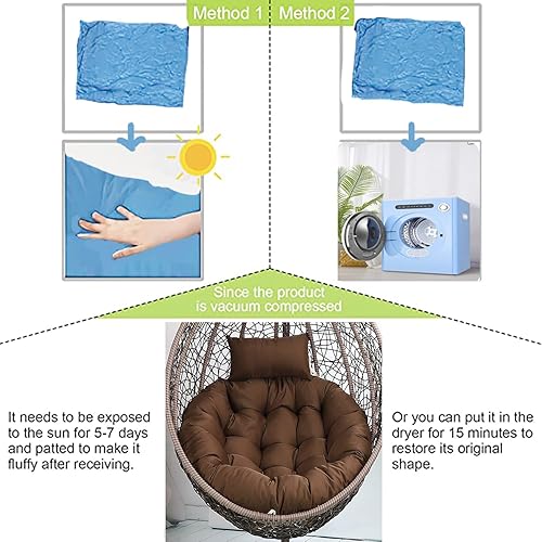 Miniatura 7 de Cojín de repuesto para silla de huevo de 45 x 45 pulgadas, cojín desmontable lavable para silla de huevo, cojines gruesos para silla colgante con