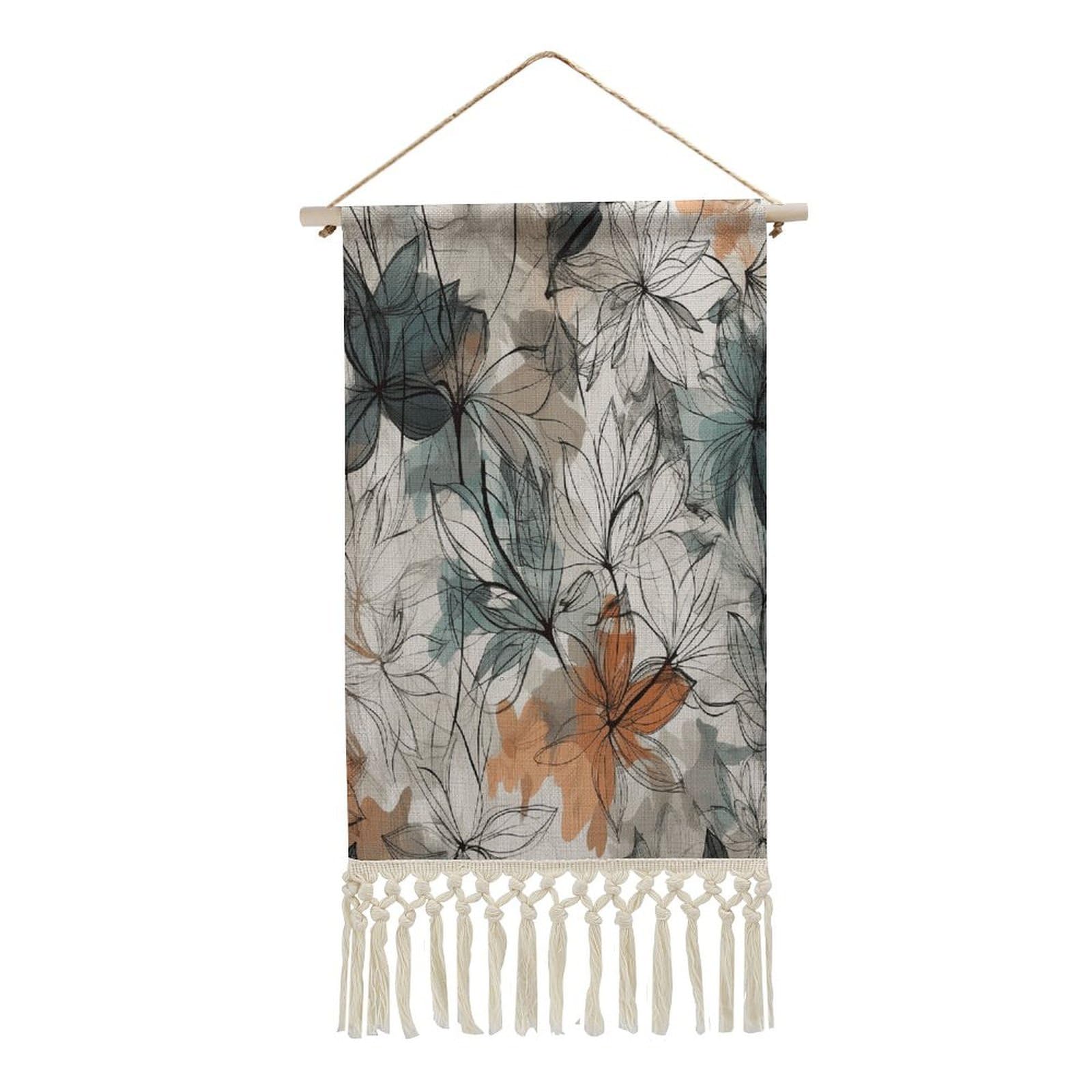 Adfgyerh Style Simple Drawing Of Flowers Tapestry With Tassels Cotton And Linen Hanging Posters, Wall Art For Travel Gift, Wall Tapestry For Office Home Decor Bedroom Living Room Decor