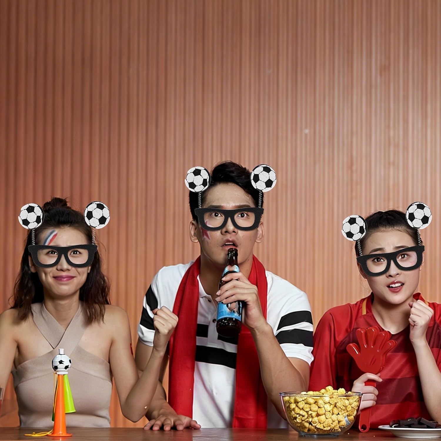 LOGOFUN 14pcs Soccer Eyeglasses and Hand Clappers for Sports Events Party Presents Game Rewards