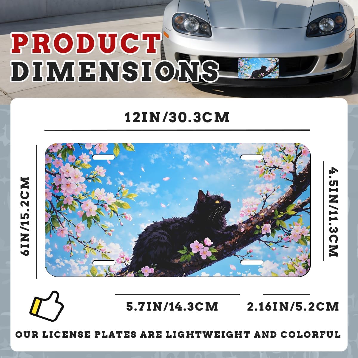 Cat Front License Plate Cherry Blossom Spring Nature Aluminum Metal Decor Accessory Novelty Vanity Tag Cover with 4 Holes 12×6 Inch Car Decor Accessory with 4 Holes for Men Women image 2