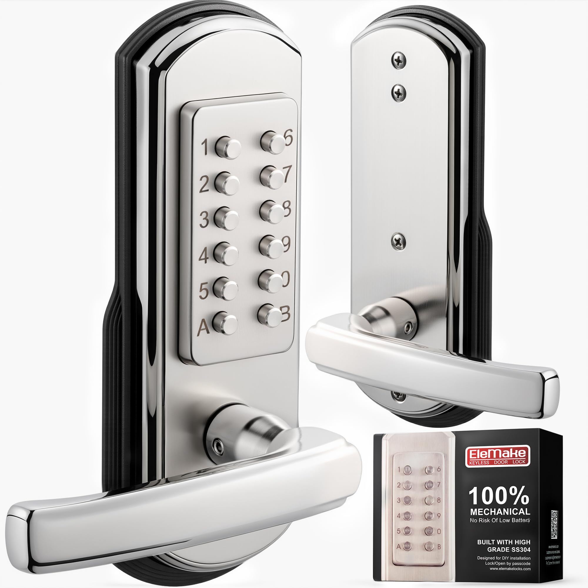 Left Handed Keyless Door Lock, Mechanical Keypad Door Lock with Handle, Heavy Duty Door Lever Lock Combination Security Digital Code, Stainless Steel 304 (Not Deadbolt)