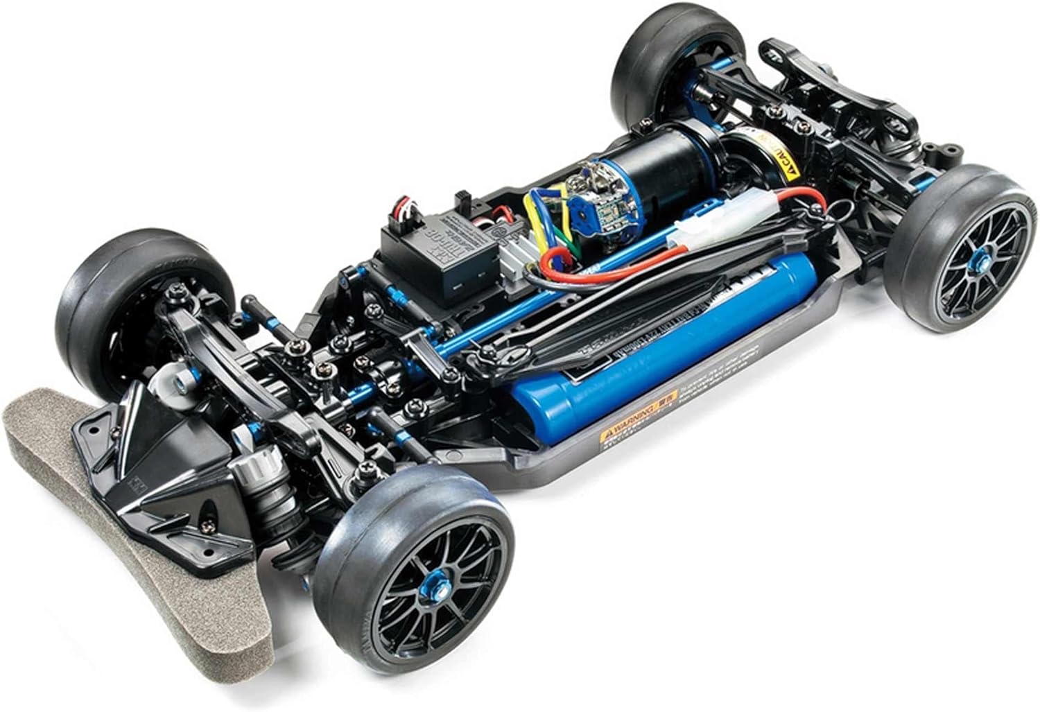 Assembled Tamiya TT-02R chassis with internal components visible.
