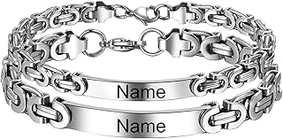 Cupimatch Paar Armband mit Gravur: Königskette Armbänder Personalisierte Edelstahl Glänzend Poliert Pärchen Armkette Geschenk für Damen Herren zu Weihnachten Jubiläum Hochzeit Geburtstag Valentinstag