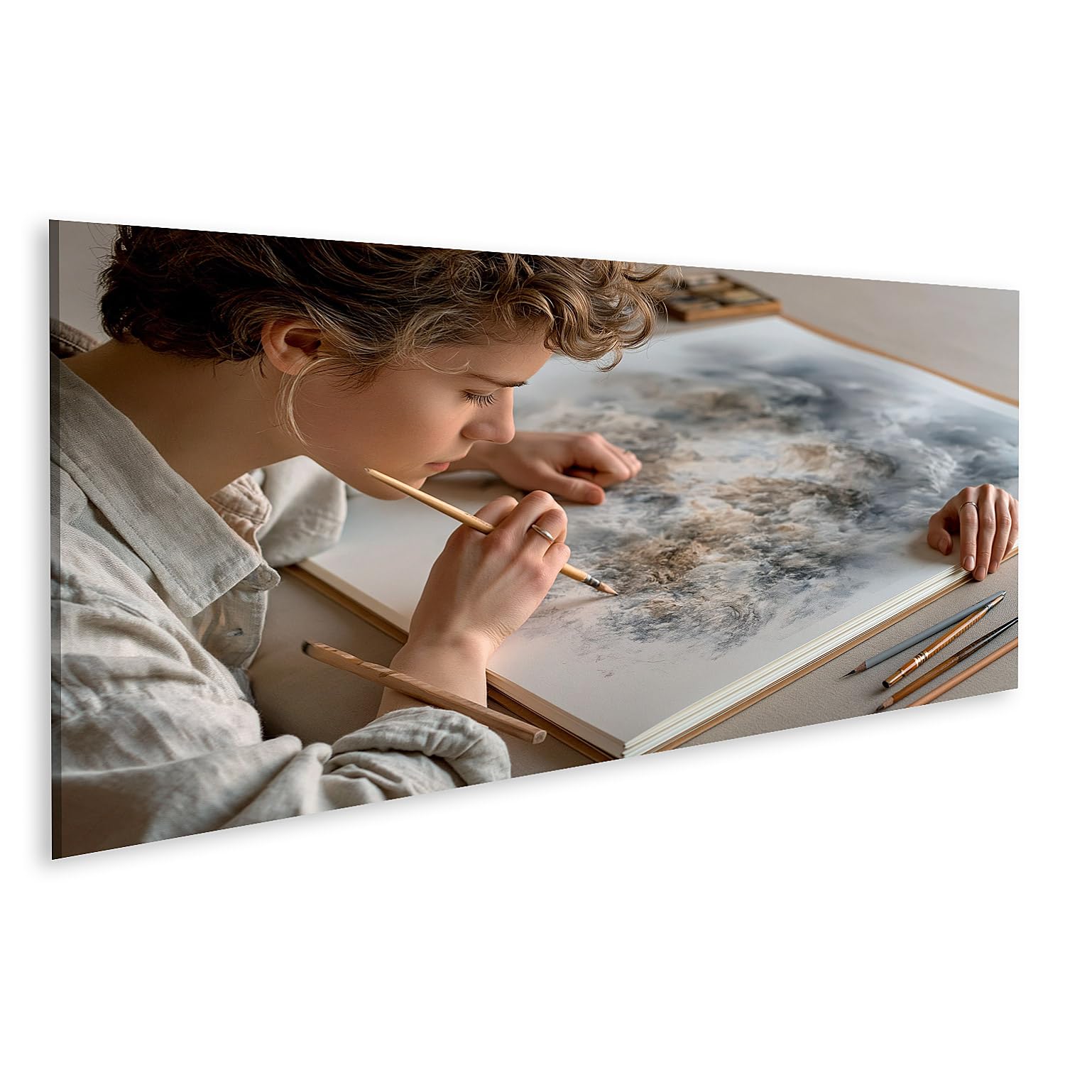 islandburner Bild auf Leinwand Faszinierende Bleistiftkunst Wandbild für das kreative Büro - Für Kunstliebhaber - Panorama