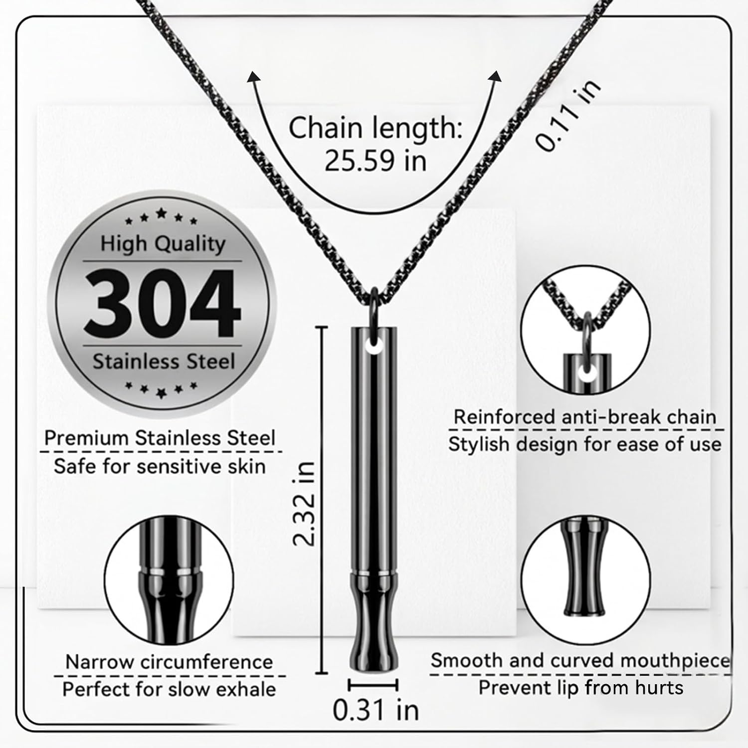 LAMKHOO Breathing Necklace to Quit Smoking and Vaping with Refillable Mint Pods Stop Smoking Aids Fidget Necklace for Anxiety Relief Smokeless Inhaler for Adults (Black)