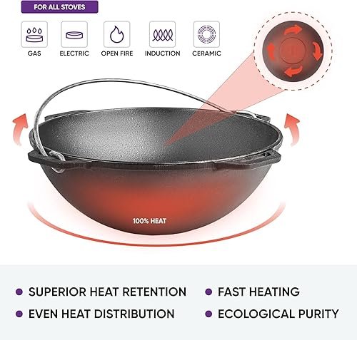 Miniatura 3 de Olla de horno holandés con tapa, caldero asiático de hierro fundido (Kazán) con tapa de hierro fundido, wok kazan, olla de cocina, utensilios de