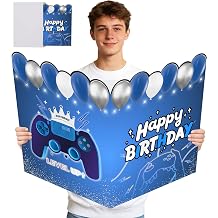 Game Birthday Card for Boys Men, Large Birthday Card for Gamer with Envelope, Jumbo Video Game HAPPY BIRTHDAY Card Gaming Birthday Decorations, Gaint Bday Guest Book for Signature Bday Gifts Party Decor for Boys Girls