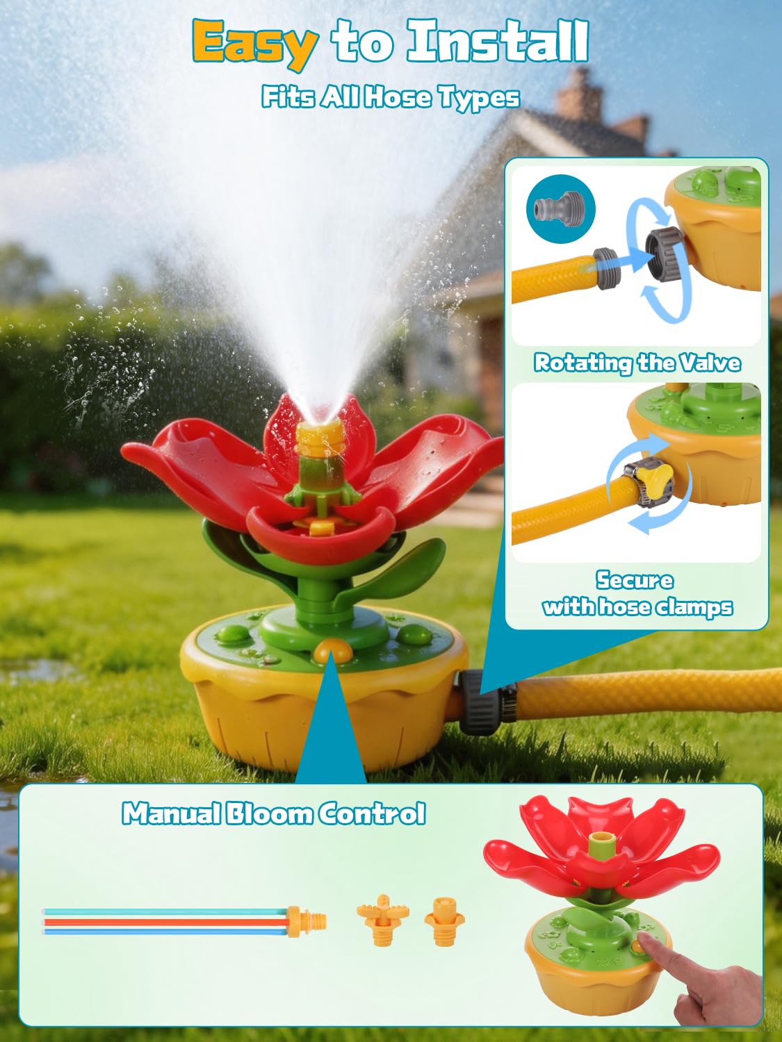 Kssvzz Wassersprinkler für Kinder, Outdoor Sommer Wasserspielzeug mit Wackelschläuchen, 3 Sprühmuster, lustiger Rasensprenger für Garten, Hof, Jungen Mädchen ab 3 4 5 6 7 8 9 Jahren