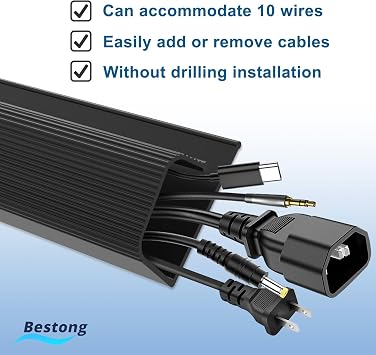 Cable Management J Channel Under Desk - Easy Installation, Black