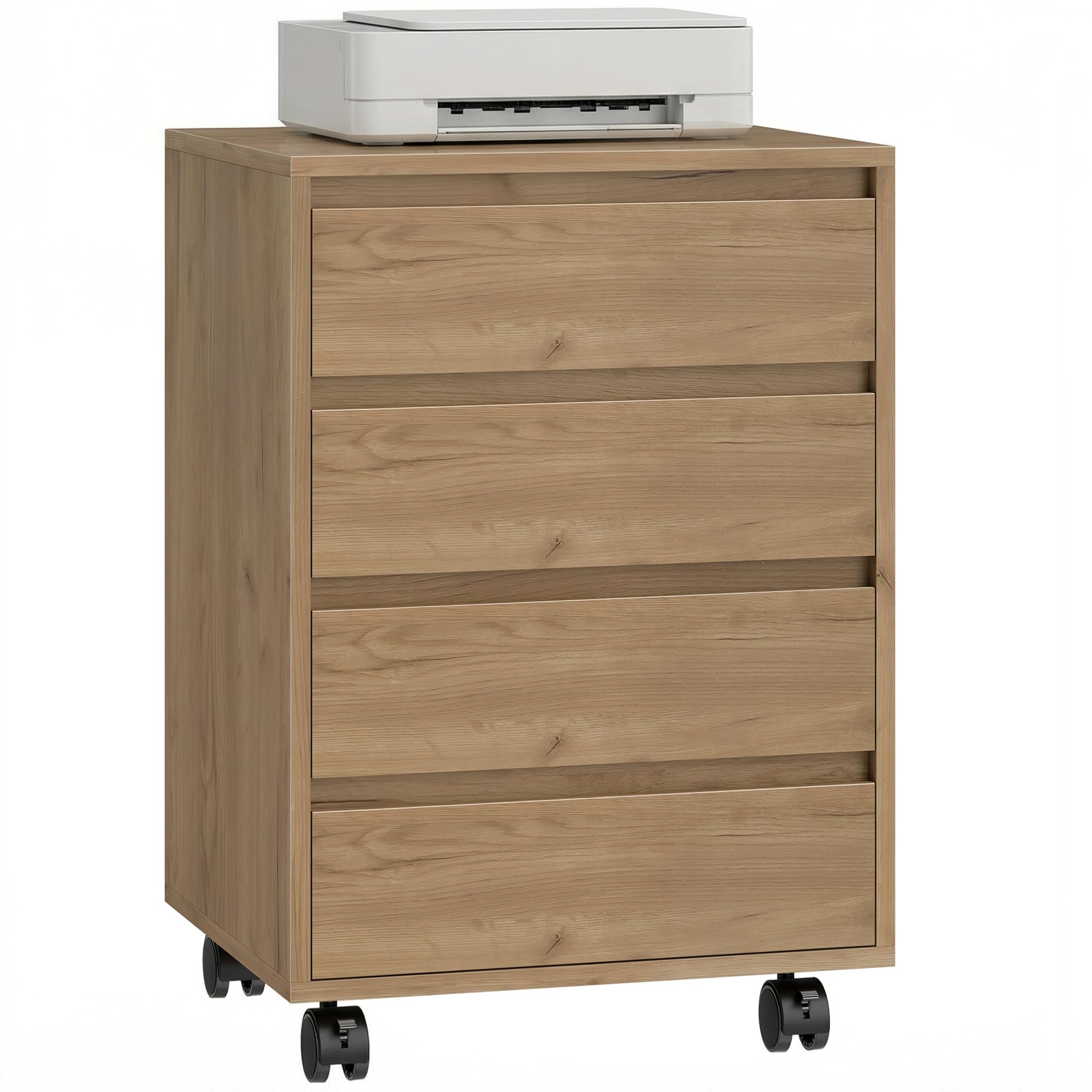 HOMCOM Cassettiera da ufficio con 4 cassetti Cassettiera da scrivania con ruote Scaffale mobile per studio 46x40x65 cm Marrone